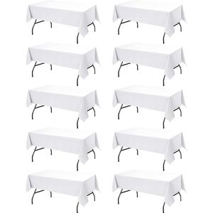 Set di 10 Tovaglie Rettangolari Bianche 60 X 84 Pollici, Tessuto in Poliestere Antimacchia per Tavoli da 4 Piedi, Lavabili - Product Image 1