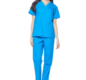 High quality Women <b>Scrub</b> Set Blue V Neck Short Sleeve Cotton Polyester Hospital Uniforms Pants Casual Medical <b>Scrubs</b> <b>Work</b> - Product Image 1