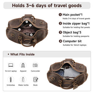 Bolsos de Viaje de Cuero Crazy Horse Hechos a Mano, Bolsos de Fin de Semana Unisex Grandes, Bolsa de Viaje de Cuero Genuino, Plegable y Duradera - Product Image 6