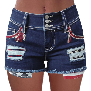 Shorts de mezclilla elásticos de cintura alta para mujer, estilo vintage con bordado y dobladillo deshilachado, corte recto ajustado, Colección Verano 2026 - Product Image 2