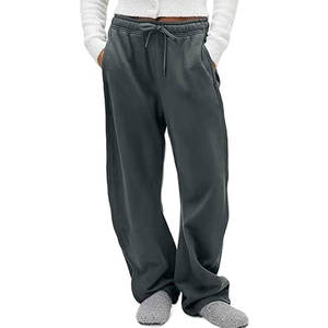 Pantalones deportivos de pierna ancha para mujer, pantalones deportivos de forro polar súper suave con bolsillos, joggers holgados de cintura alta con cordón y ajuste relajado - Product Image 1