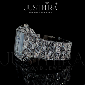 Montre-bracelet automatique mécanique de luxe en or, sertie de moissanite blanche et noire, avec cadran en verre et boîtier en acier inoxydable - Product Image 3