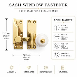 SHUBHAM Vintage <b>White</b> Ceramic Brass Window Bolt Decorative Mortice Latch Round <b>Knob</b> Home Decor - Product Image 3