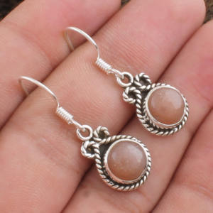 Pendientes de Plata de Ley 925 con Piedra Lunar de Melocotón Natural al por Mayor, Pendientes Colgantes de Gema para Mujer, Fabricante de Joyería Fina - Product Image 2