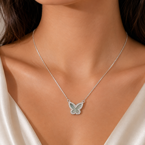 Collar con Colgante de Mariposa de Plata de Ley 925, Cadena de Caja, Circonita Cúbica, Alto Pulido, Minimalista, para Uso Diario de Mujeres, Joyería de Regalo - Product Image 5