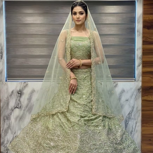 Lehenga en tulle doux de qualité supérieure, orné de pierres Zarkan et de broderies, tenue de mariée indienne et pakistanaise, avec Cancan et Canvas Patta, vente en gros - Product Image 1