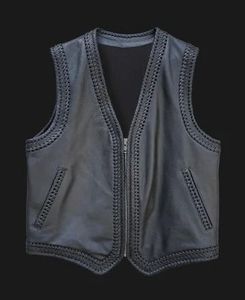 Chaleco de Cuero para Motocicleta Hunt Club para Hombre, Estilo Clásico Trenzado, Sin Cuello, con Espacio Oculto para Armas - Product Image 1