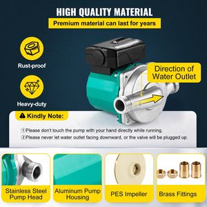 Pompa di ricircolo dell'acqua calda 93W 110V sistema di scaldabagno elettrico avviamento automatico controllo a 3 velocità raccordi in ottone inox - Product Image 3