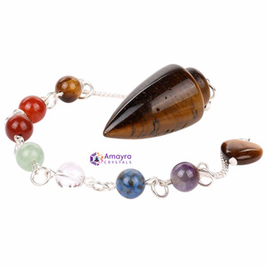 Péndulo de Ojo de Tigre con Cadena de Chakra para Regalos Empresariales, Péndulos de Piedras Preciosas de la Mejor Calidad de la India - Product Image 6