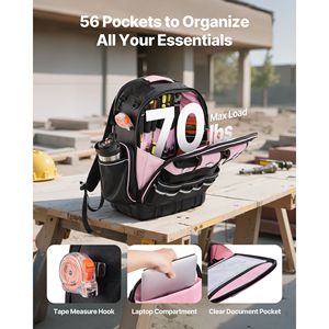 Mochila Portaherramientas Resistente de 56 Bolsillos con Base Moldeada y Compartimento para Portátil, Organizador de Almacenamiento para Electricistas - Product Image 1