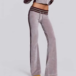 Custom Women's Crop <b>Tracksuit</b> Velvet <b>Velour</b> 2 Piece Zip Up Hoodie and Jogger Set Casual Sportswear Wholesale Manufacturer - Product Image 4
