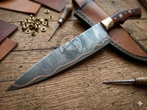 Personalized Custom Handmade Copper Damascus Steel Chef <b>Knife</b> with Rosewood Handle 8" Blade Ambidextrous Design Extra <b>Sharp</b> - Product Image 2