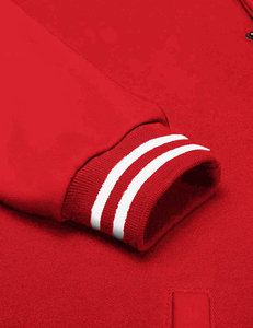 <b>Men's</b> Red Varsity <b>Jacket</b> Solid Color Button Closure Casual Style Turn-down Collar Regular Fit Polyester Material Autumn Wear - Product Image 4