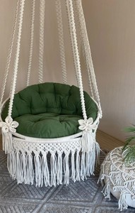 Macrame Hanging Chair, Macrame Porch rocking <b>swing</b>, <b>Hammock</b> Chair, Macrame Round <b>Swing</b>, Hanging Cotton Macrame <b>Hammock</b> Chair - Product Image 2