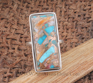 Bague rectangulaire en turquoise cuivrée naturelle de haute qualité, argent sterling 925, bijoux géométriques bohèmes en pierres précieuses pour femmes - Product Image 6