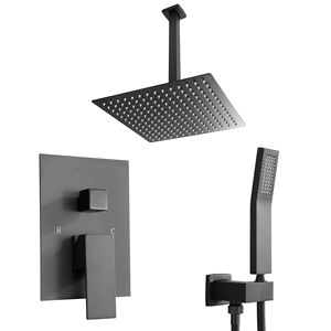 Sistema doccia a soffitto nero opaco da 16 pollici con doccia a pioggia e soffione portatile - Product Image 1