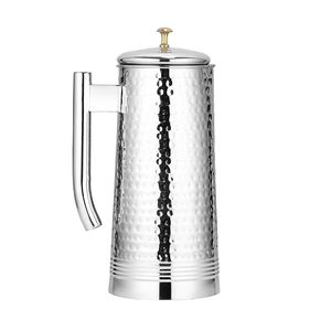 Carafe à eau en acier inoxydable martelé avec couvercle et poignée |   Pichet élégant pour servir l'eau, le jus et pour une utilisation à table - Product Image 1