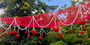Décoration de plafond de mariage : suspension en maille perlée florale, draperie en tissu pour réception de banquet, entrée de la mariée Haldi Mehndi - Product Image 5