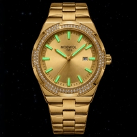 Jam Tangan Mekanis Pria Bulat Diameter 30mm Aksen Batu Permata Kaca Mineral Tahan Air 10 Bar Kalender