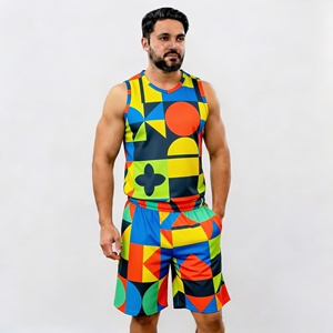 Men's Geometric Print Tank Top And Shorts <b>Set</b> Crew Neck Quick Dry <b>Knitted</b> Polyester Sporty Summer Outfit - Product Image 1