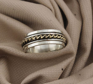 Handmade Mixed Metal Band 925 Sterling <b>Silver</b> Copper Brass Two Tone Spinner <b>Ring</b> Women's Wedding <b>Boho</b> Jewelry Wholesale - Product Image 3