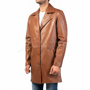 Manteau long en cuir véritable pour homme, à manches longues, fermeture à bouton unique, écologique, respirant, vêtement d'extérieur tendance pour tous les jours - Product Image 6