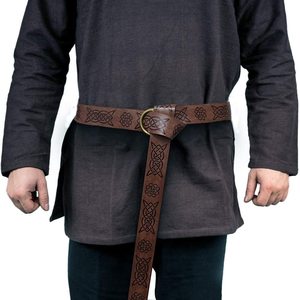 Ceinture en cuir médiévale Viking, ceinture de chevalier gaufrée pour LARP, cosplay, costume de foire Renaissance, accessoire - Product Image 1