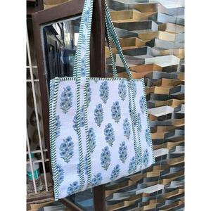Bolso de mano de algodón acolchado floral hecho a mano, estilo bohemio indio, reutilizable, para compras, de hombro, para el mercado, tipo cartera acolchada - Product Image 4