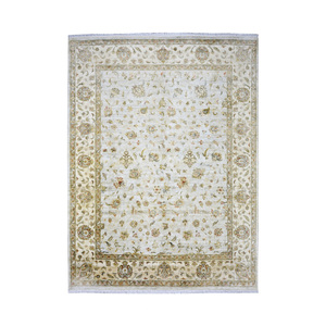 Tapis d'intérieur luxueux à motif floral traditionnel, en laine fine nouée à la main, à poils ras, avec envers en coton, respectueux de l'environnement - Product Image 1