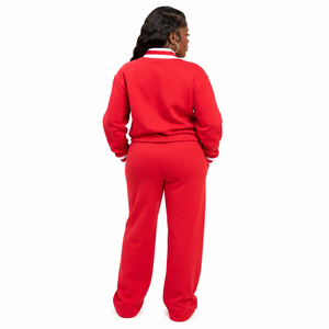 Conjunto Deportivo de 2 Piezas para Mujer, Color Rojo, con Cuello Peter Pan y Bolsillos, Ropa Deportiva Informal, Manga Larga, Corte Holgado, para Todas las Temporadas - Product Image 2