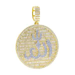 Colgante Personalizado de Dos Tonos con Diamantes y Moissanita, Plata 925, Redondo, Estilo Hip Hop Iced Out - Product Image 1