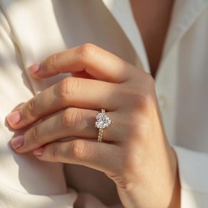 Bague solitaire élégante en or massif 14 carats avec halo de diamants taille cœur de 2,01 carats, cultivés en laboratoire, pour les amoureux – Cadeau de fiançailles délicat - Product Image 3