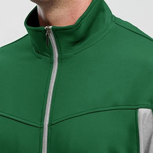 Men's Green Fleece Tracksuit Full Zipper Sporty Sweatshirt and <b>Pants</b> Set with Gray Panels Breathable Regular Fit Winter Wear - Product Image 3