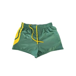 Shorts de sport unisexe pour adultes, rayé vert et jaune, respirant, séchage rapide, taille élastique avec cordon de serrage, en polyester, coupe classique, couleur unie - Product Image 6