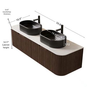 DINA 60\" Modern <b>Wall</b> <b>Mounted</b> Bathroom Vanity with Curved Edges and Striped Storage <b>Cabinets</b> 2 Black Ce - Product Image 5