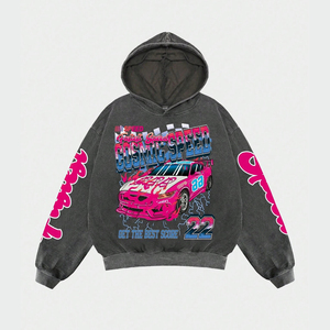 Sweat à capuche Cosmic Speed Racing gris rose imprimé voiture coupe classique streetwear homme automne molleton 100% coton séchage rapide sublimation - Product Image 1