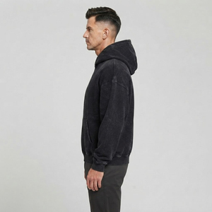 Men's 100% Cotton <b>500</b> <b>Gsm</b> Heavy Weight Fleece <b>Hoodies</b> Pocket Custom Logo Printing Drop Shoulder Flock Detail Winter Sweatshirt - Product Image 2