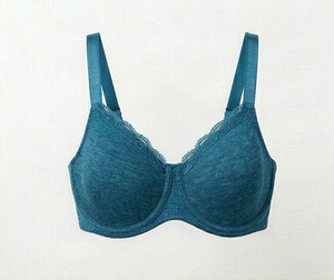 Soutien-gorge à armatures pour femme, vert sarcelle, bonnet complet, sans couture, avec bordure en dentelle, bretelles réglables, fermeture dos en Y, pour usage quotidien - Product Image 1
