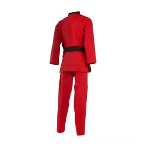 Kimono d'arts martiaux rouge avec revers contrastant noir, tenue d'entraînement professionnelle de karaté en toile de coton épaisse - Product Image 2