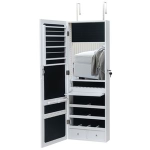 Specchio da Parete con Organizer per Gioielli, 3 Livelli, 2 Cassetti, 17 Porta Pennelli, 95 Luci LED Bianche, Specchio Non Intero, in Legno - Product Image 4