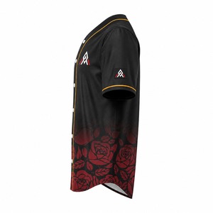 Camiseta de Béisbol Negra con Diseño Floral de Alta Calidad para Hombre, Manga Corta, Cierre de Botones, Absorbe la Humedad, Poliéster, para Todas las Temporadas, Ropa Deportiva de Equipo - Product Image 4