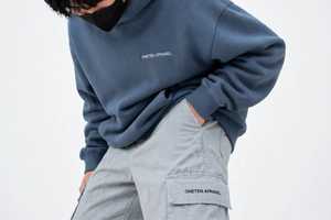 Oneten Apparel <b>Men's</b> Blue Gray Solid Knitted Pullover <b>Hoodie</b> Hooded Sweatshirt Regular Sleeve Autumn Eco-friendly Front Logo - Product Image 6