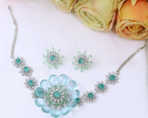 Simple Premium Quality Brass <b>Silver</b> Plated Zircon <b>Necklace</b> Earring <b>Set</b> for Women Engagement Wedding & Party Wear-Trendy Gift - Product Image 2