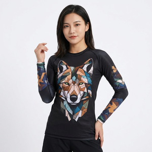 Chemise de protection anti-UV à manches longues avec imprimé loup géométrique, unisexe, adulte, séchage rapide, en polyester, pour les sports nautiques, BJJ - Product Image 4