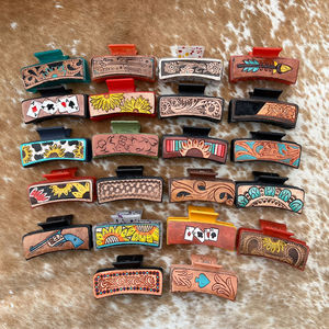 2025 pinces à griffes à la mode Simple élégant en cuir taillé à la main rectangulaire surdimensionné pinces à cheveux pour les femmes en cuir véritable Clips - Product Image 6