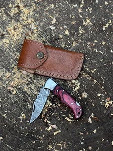 Cuchillo Plegable de Acero de Damasco SHARP POINT TRADES con Hoja Recta de 0.5mm, Apertura con Perilla, Mango de Madera, OEM, DIY - Product Image 6