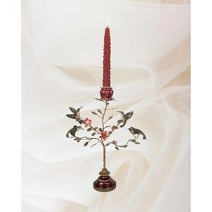 เชิงเทียนทองเหลืองรูปนกฮัมมิงเบิร์ดพร้อมดอกไม้สีแดงและนกตกแต่งบ้าน - Product Image 4
