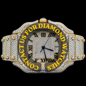 Reloj Personalizado de Lujo con Caja Cuadrada, Números Romanos, Esfera Blanca, Chapado en Oro, Diamantes Moissanite, Estilo Hip Hop - Product Image 1