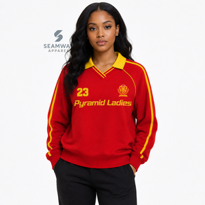 Sweat-shirt de rugby universitaire pour femmes NSPDK, col polo, manches longues, broderie, pull décontracté, pull universitaire - Product Image 5
