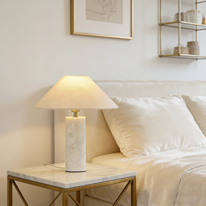 Lámpara de Mesa LED de Estilo Wabi-Sabi de Mármol Blanco, Diseño Vintage Retro, con Interruptor de Botón, para Decoración de Sala de Estar y Dormitorio - Product Image 6